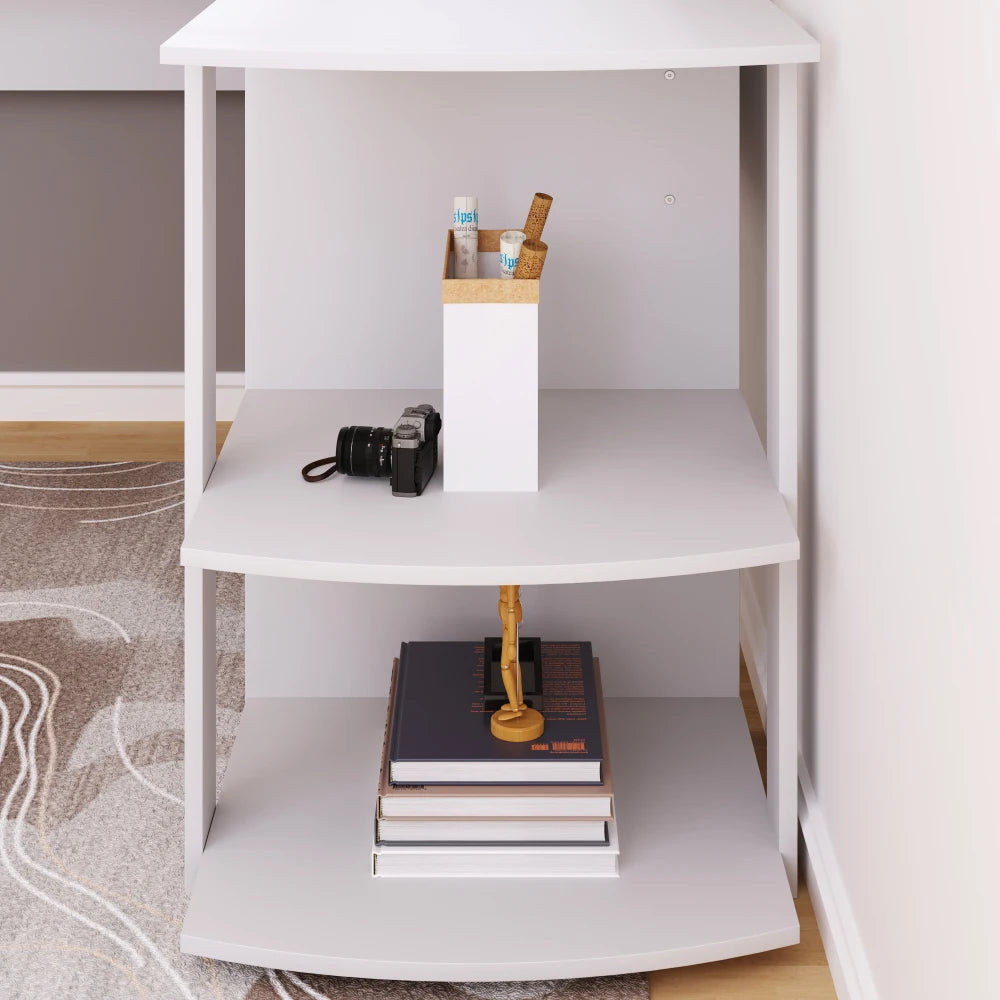 Hoekbureau - Bureau - Game Bureau - Moderne L-vormige Computertafel - Gaming Bureau - Desk met 2 Planken – Wit Frame/Zwart