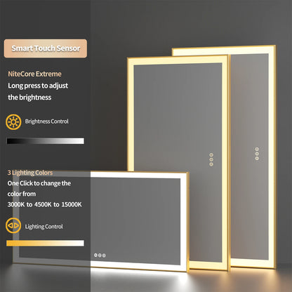 Badkamerspiegel – Verlichte Spiegel – Led Spiegel – Gouden Spiegel – Anti Condens Verwarming – Dimbare Kleurtemperatuur - 63x32inch