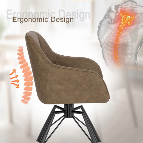 Chair - Dining Chair - Swivel Dining Chair - Ergonomic - Dining Chair with Armrests - Comfortable - Upholstered Kitchen Chair - Leather Seat - 360° Rotation - Modern Design - 58.5x54.5x82.5cm - Light Brown Leather
