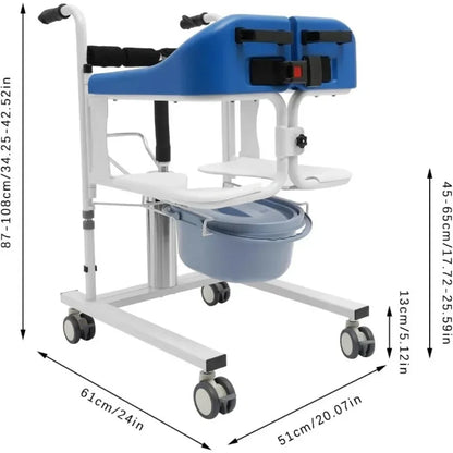 Transportrolstoel - Rolstoel - Rollator - Patiëntenlift - Douchestoel met Wielen voor Senioren – Verplaatsbare Toilet – Comfortabel & Veilig – Wit/Blauw
