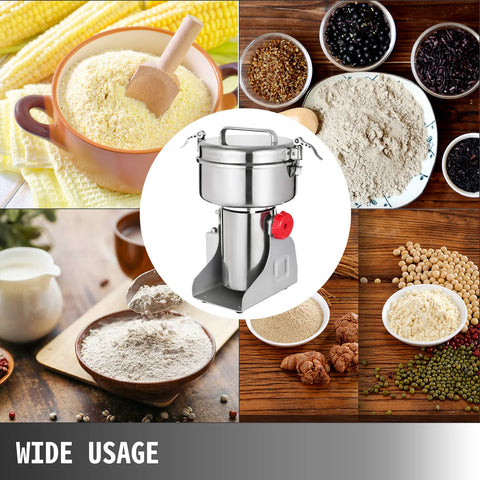 Vevor - Grain Mill Electric - Professional - 1000G - Herb Grinder - Sprice Grinder - Spice Mill - 304 Stainless Steel - 28000 r/min - 2000W - Silver