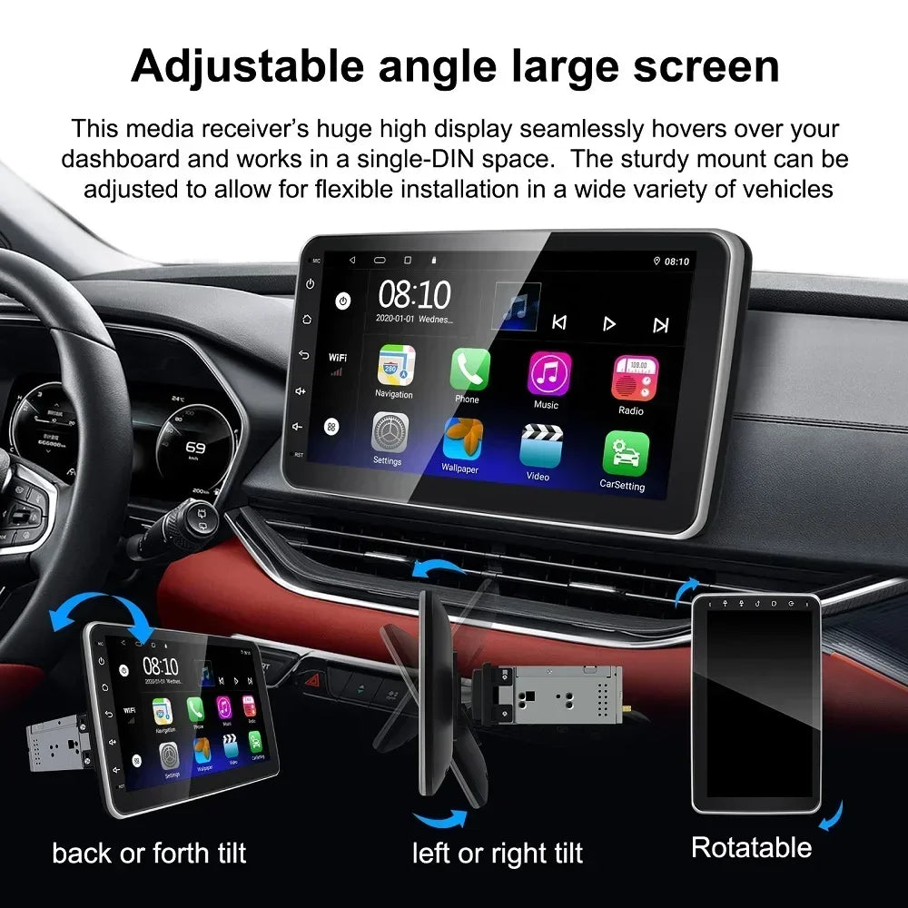 Autoradio – Multimedia Speler – Car Radio – Android Radio – 1 DIN – 10 Inch Draaibaar Touchscreen – Android 10 OS – Bluetooth 5.0 – Apple CarPlay & Android Auto