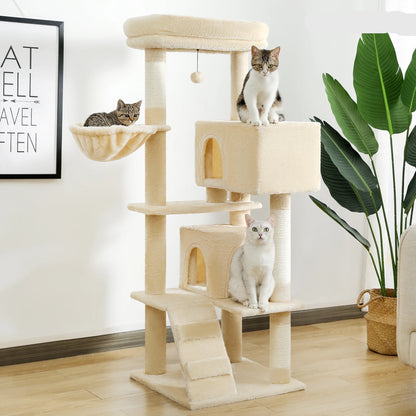 Kattenboom - Meerdere Verdiepingen – Kattenkrabpaal - met Luxe Huis - Ligmand - Sisal - Speelballetje – Stevig Kattenmeubel - Binnenkatten - 143 cm - Gijs