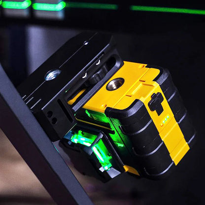 Laser - Bouwlaser -Laser Waterpas - Kruislijnlaser - Roterende Laserniveau - Groene Straal - Horizontale - Verticaal -Scanmeetinstrumenten - IP54 - 3 x 360° Laser Line - 3.7V - 7.5Ah - Geel & Zwart