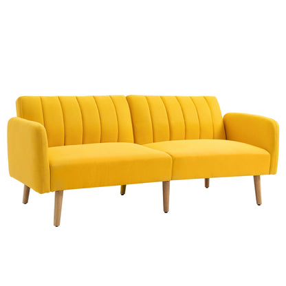 Slaapbank 2-Zits – Verstelbare Sofa Bed met Split-Back Functie – Comfortabele Logeerbed voor Woonkamer - Logeerkamer of Studentenkamer – 173x75x73 cm – Moderne Stijl - Geel