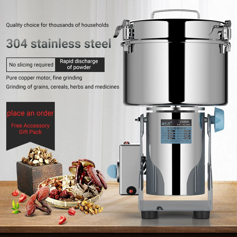 Kruidenmolen - Hakmolen - Specerijenmolen - Koffiemolens - Molen - 4500g - 220V - Swing Type -  Elektrische - Ultra-fijne Grinder voor Kruiden en Droge Ingrediënten - Commerciële Kruidenmaler - Graanmolen