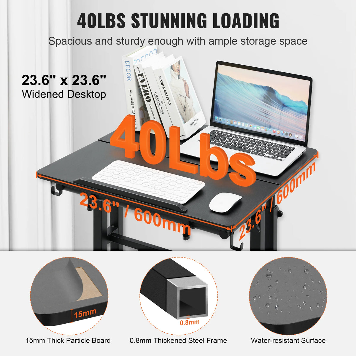 Groot Laptop Computer Bureau - 26,4-44,9 inch - Kantelbaar - Staand Bureau - 360° Zwenkwielen - Gasveer - Hoogte Verstelbaar - Zwart