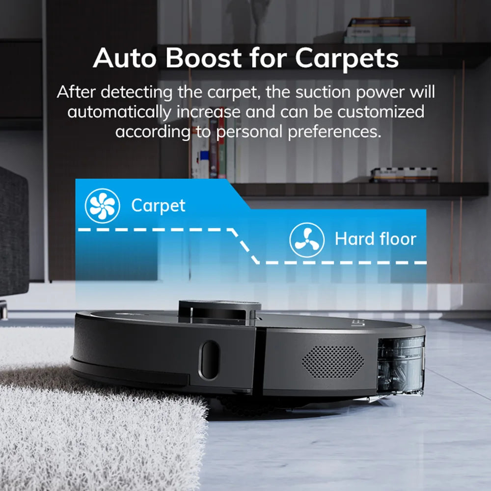 Lidar Robotstofzuiger - Dweilrobot - Vaccum Cleaner - Robot Vacuum - 5000Pa Zuigkracht - 260min Runtime - Zelflegende Stofbak – LDS Navigatie – App & Spraakbediening - Zwart