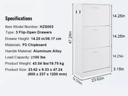 Shoe rack - Shoe cabinet - 3 folding drawers - 60 x 23.7 x 120 cm - P2 chipboard - white