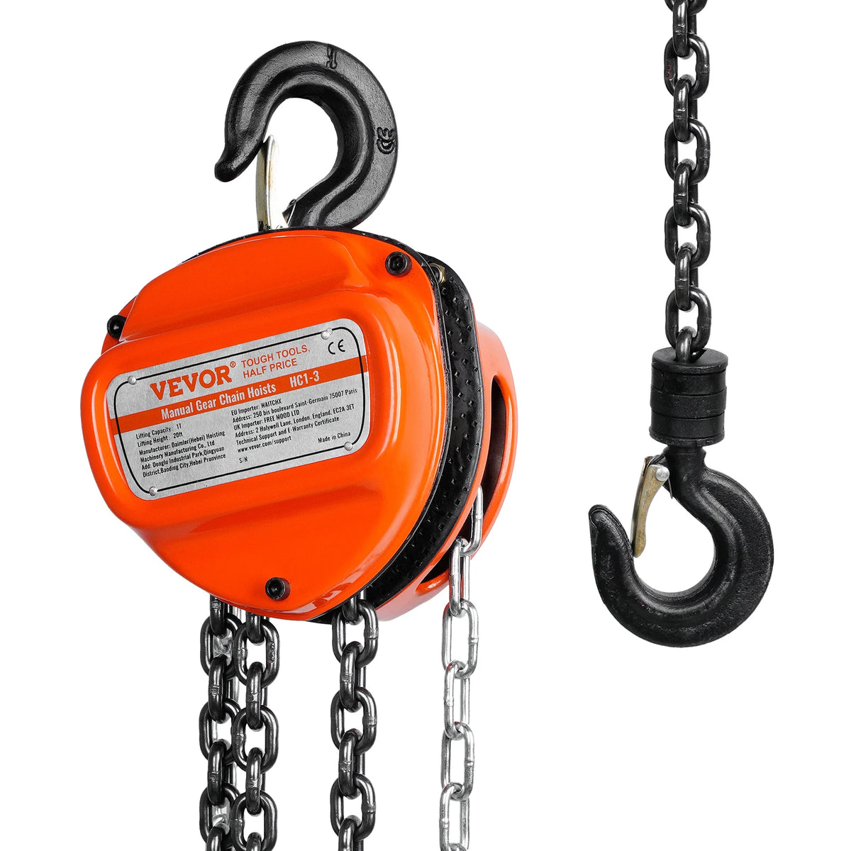 Kettingtakel - Handmatige Kettingtakel - Katrol - Katrol - 1 Ton/2200 lbs - 20 FT - met Double-Pawl Brake Automatische Kettinggeleiding - voor Garage Fabrieksdok