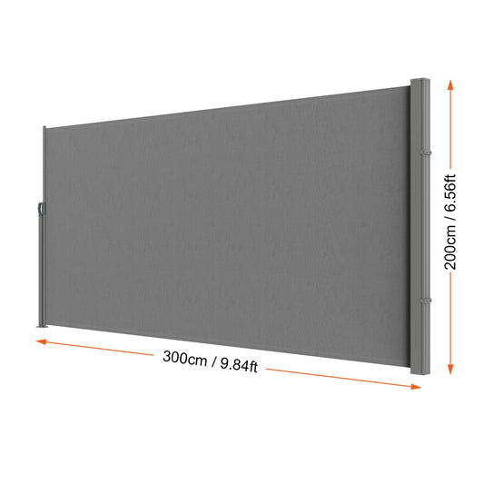 Windscherm - Zonnescherm - Uittrekbaar Windscherm - Waterdicht - Uitschuifbaar – Oprolbaar - 200x300cm - Zijscherm - Privacydoek voor Terras, Balkon of Tuin met UV-bescherming - Grijs