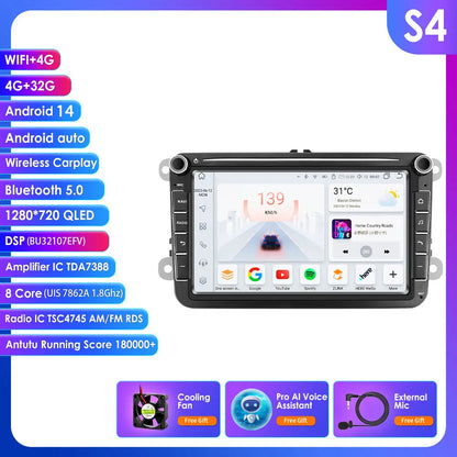 Android Autoradio – Carplay Radio – Multimedia Speler – GPS Navigatie – Touchscreen Scherm – 8 Inch QLED – 4G Connectiviteit – 4GB RAM 64GB Opslag