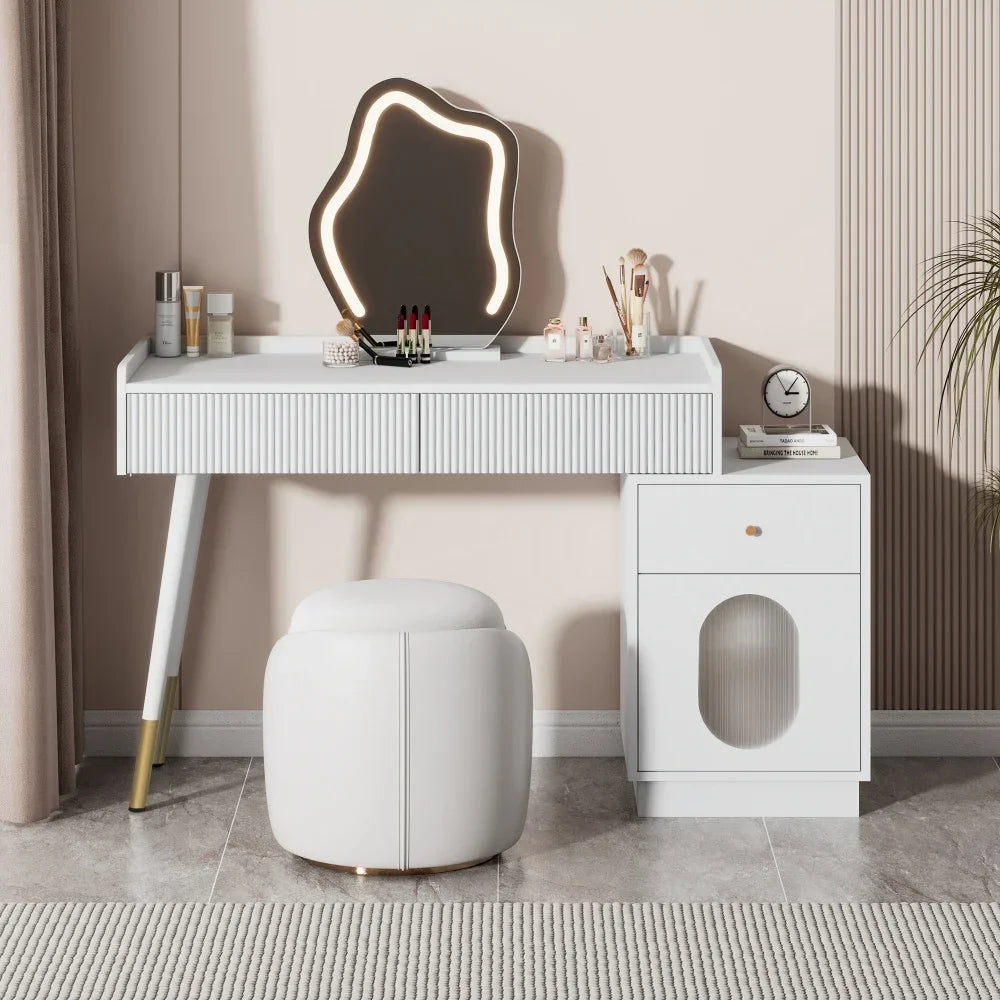Make-up Tafel – Kaptafel – Schminktisch – Make-up Bureau – Make-up Meubel – Wit – Moderne LED Spiegel – 2 Ruime Lades en Verstelbare Helderheid
