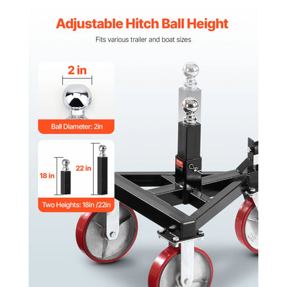 Trailer Dolly – Aanhanger Verplaatswagen – Trailer Versteller – Boot Dolly – Hoge Draagkracht Tot 1587 Kg – Verstelbare Hoogte 18/22 Inch