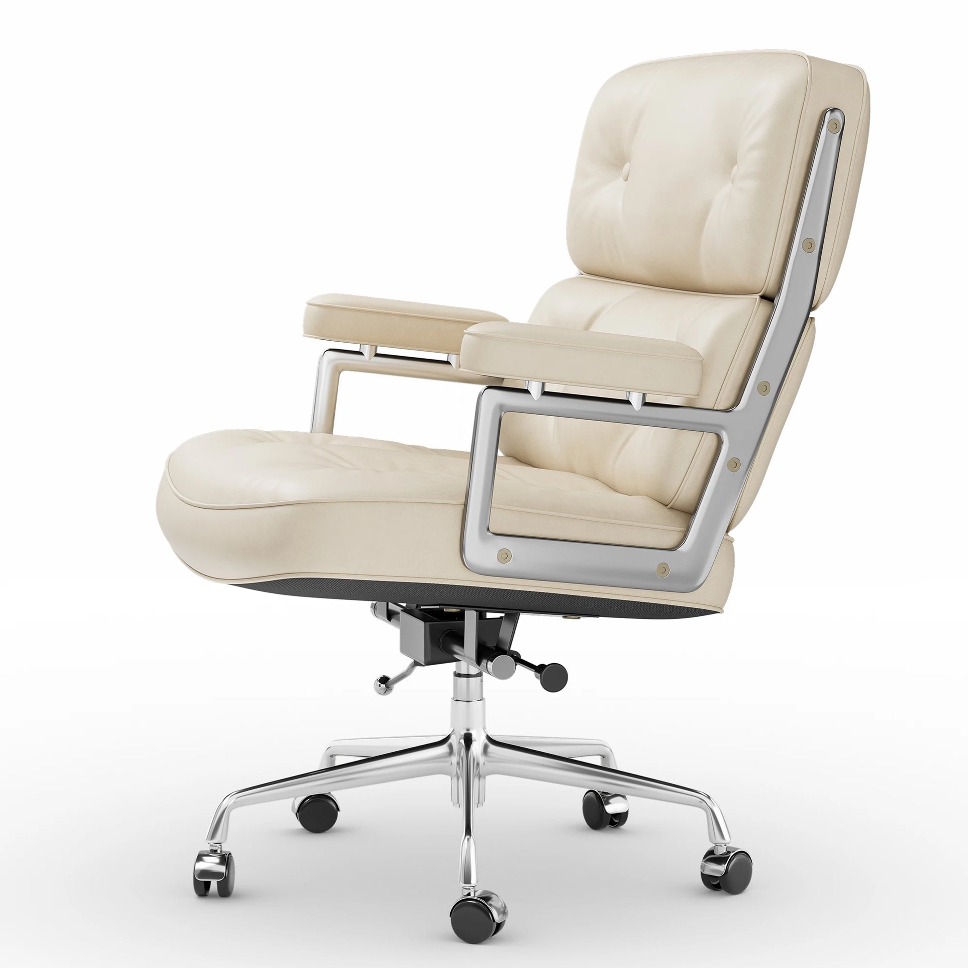 Bureaustoel – Bureaustoel Met Leren Bekleding – Leren Bureaustoel – Comfortabele Bureaustoel – Ergonomische Stoel – Verstelbare Hoogte – Aluminium Frame - QUORE