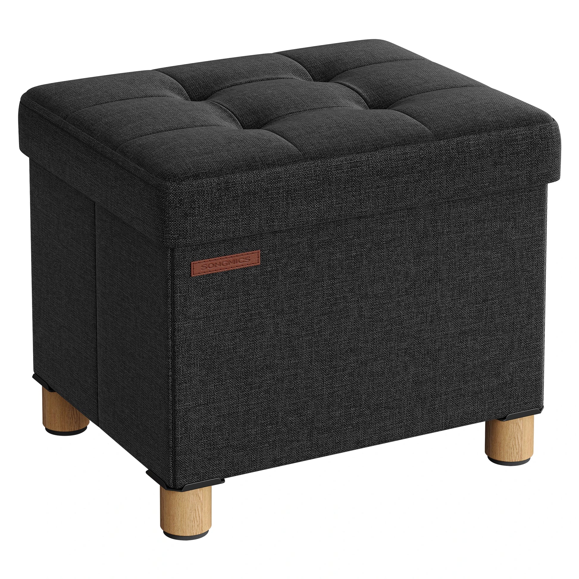 Kussenbox - Kruk - Bank - Opbergbox - Opbergruimte - 32 cm x 40 cm x 33,5 cm - Zwart - QUORE