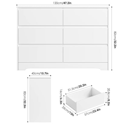 Getone White Chest of Drawers Bedroom, Tall Chest of Drawers with 6 Drawers, Bedroom Furniture Dresser Storage Cupboard Cabinet  Bedroom Dresser, for Dining Room Living Room Hallway 120x40x82cm - QUORE