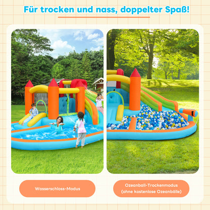 5-In-1 Opblaasbare Speeltoren – Springkasteel – Trampoline – Glijbaan – Basketbalring – Waterbestendig Oxford Stof – Snelle Opblaastijd