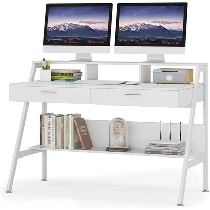 Bureau – Werkplek – Studieplek – Thuiswerkplek – Bureau Met Lade – Metalen Frame - 120 x 60 x 90 - Wit