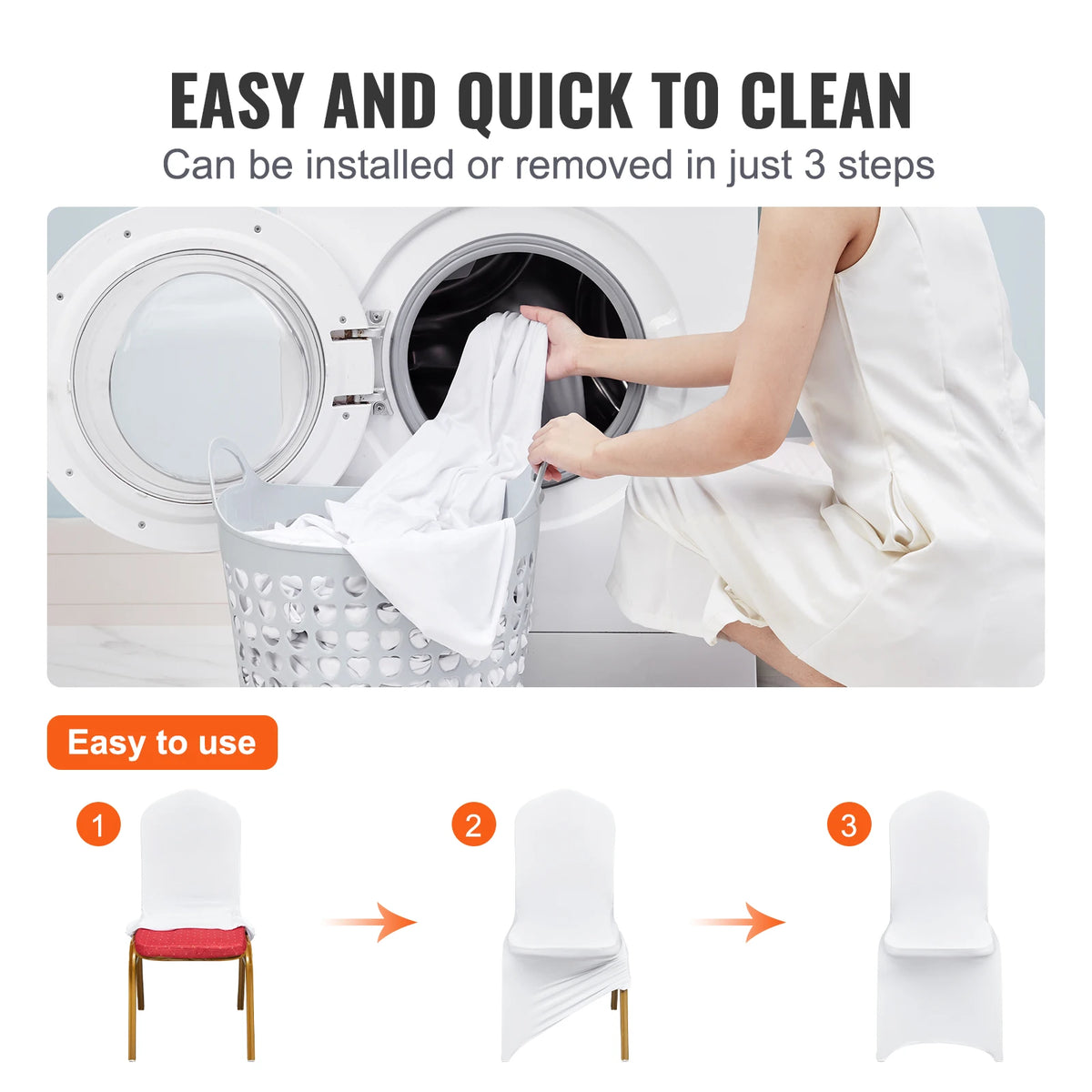 Chair Cover - Dining Chair Covers - Stretch Chair Covers - Chair Covers - Universal Cover - Spandex - Removable Chair Cover - 200 pcs - White