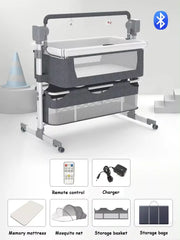 Elektrisch Babybed - Wieg - Co-Sleeping Functie – Verstelbare - Ledikant – Multifunctionele Cradle - Bassinet - Bluetooth - Grijs