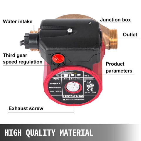 VEVOR Water Circulation Pump Water Pressure Booster Pump 50L/min 3-Speed Control for Hot Water Circulating Warm, Shower & Garden