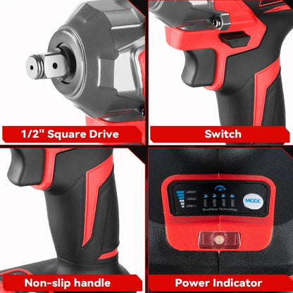 Slagmoersleutel - met Accu - Draadloze - Elektrische -Torque - 2800W - Slagschroevendraaier - 6800RPM - Borstelloze - 1/2 Inch - 18V - 2800Nm - Incl. LED-licht - Zonder Batterij