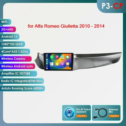 Carplay 4G 8581 Systems Android 14 Car Radio for Alfa Romeo Giulietta 2010 - 2014 Furgonato Multimedia Video Player GPS HeadUnit