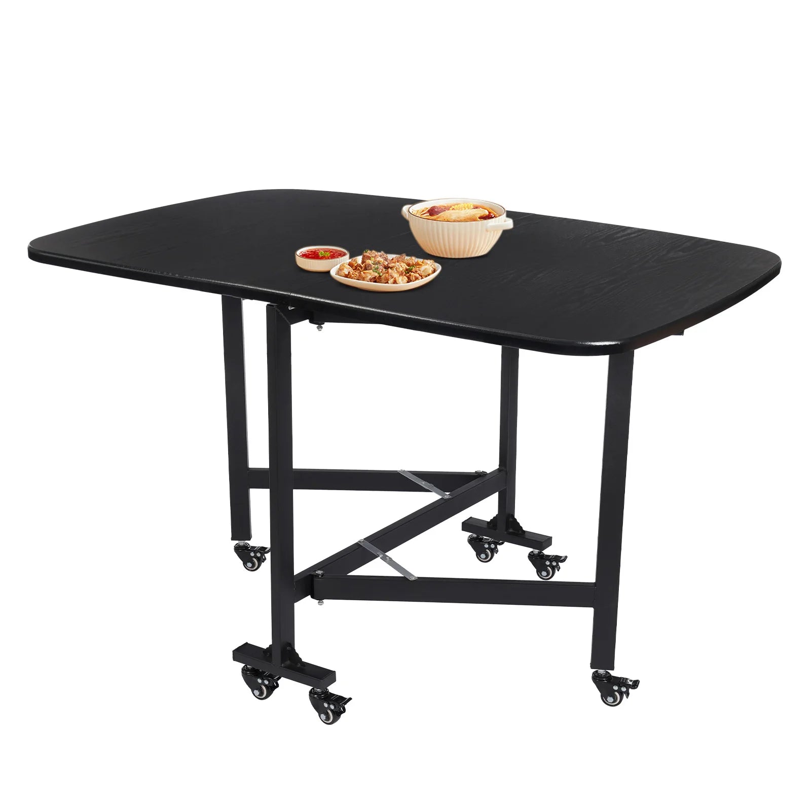 Multifunctional Foldable Dining Table Small Kitchen Table Black with 6 Brake Castors  in 3 Shapes 120 x 80 x 75 cm - QUORE
