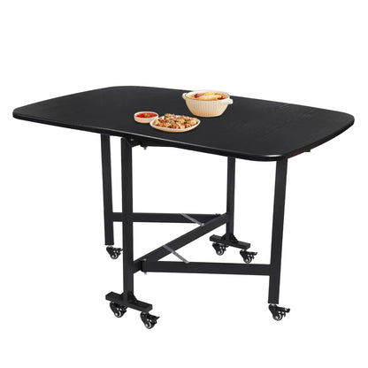 Multifunctional Foldable Dining Table Small Kitchen Table Black with 6 Brake Castors  in 3 Shapes 120 x 80 x 75 cm - QUORE