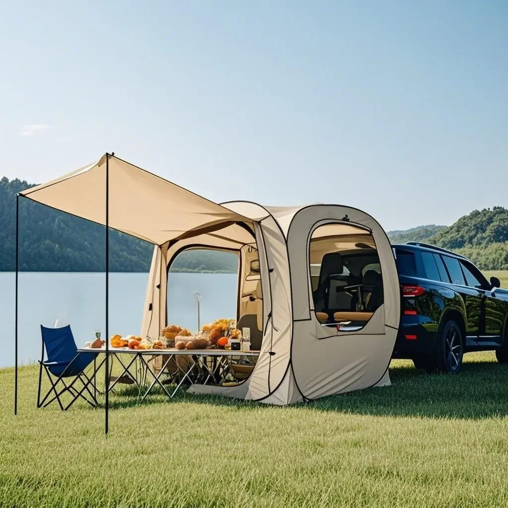 Pop-up Auto Tent - Car Tent - Bustent - Koepeltenten - voor 4-Persoons - Campingtent voor SUV - Caddy - Daktent - Waterdicht - All-Weather Vouwtent met Luifel - voor SUV & Aanhanger - Blauw