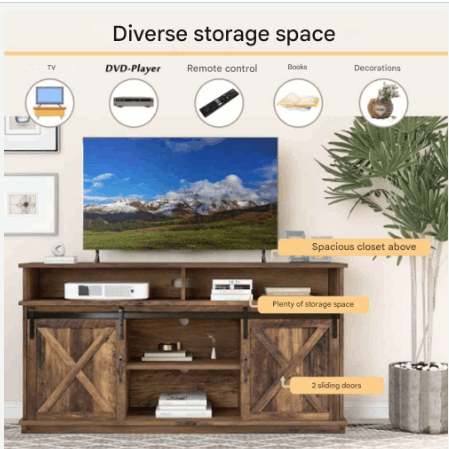 Grote Tv-Kast - Dressoir Entertainmentcentrum - met 2 Klassieke Schuifdeuren - Verstelbare Planken - voor Woonkamer - Eetkamer - Boerderijontwerp - 148x40x78cm