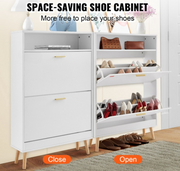 Shoe Rack - Shoe Cabinet - 2 Folding Drawers - Top - Storage Space - Cubby - 80 x 23.7 x 120.5 cm - Chipboard - PVC Rattan - Solid Wood - White