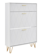 Shoe rack - Shoe cabinet - 3 folding drawers - 80 x 23.9 x 120 cm - P2 chipboard - iron - white
