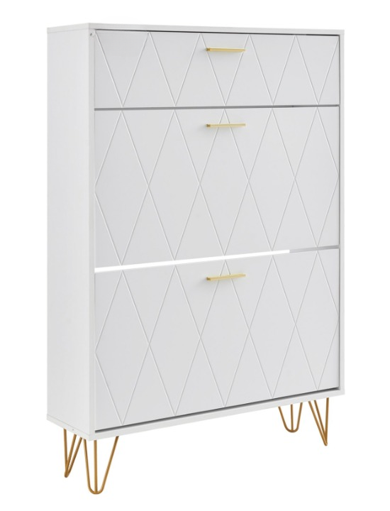Shoe rack - Shoe cabinet - 3 folding drawers - 80 x 23.9 x 120 cm - P2 chipboard - iron - white