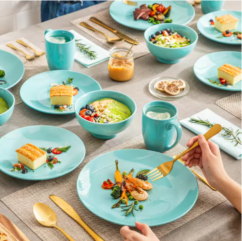 Serviesset – 48-delig – 12 Persoons – Porselein - Luxe – Bordenset – Dinner Platen – Dessertborden - Fel Licht Blauw