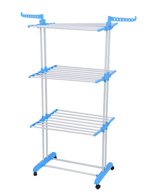 Droogrek - Staand droogrek - 4 niveaus - Vleugelwasrek - Opvouwbare vleugels - Met wielen - 64 x 126 x 172 cm - Blauw