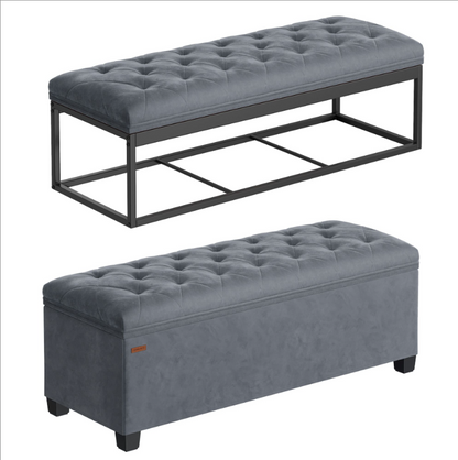 Bank - Zitbank - Slaapkamerbank - Slaapkamer - Opbergers - 38 cm x110 cm x 38 cm - Donkergrijs - QUORE