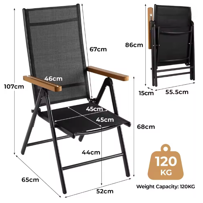 Tuinmeubelset – 3-Delige Tuinset – Patio Dinerset - Tuinmeubel – Balkonset – Terrasmeubilair – Aluminium Frame – 7-Standen Verstelbare Stoelen - Geel