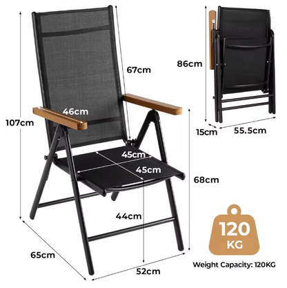 Tuinmeubelset – 3-Delige Tuinset – Patio Dinerset - Tuinmeubel – Balkonset – Terrasmeubilair – Aluminium Frame – 7-Standen Verstelbare Stoelen - Geel