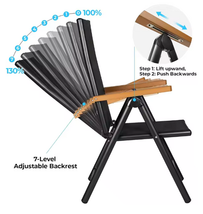 Tuinmeubelset – 3-Delige Tuinset – Patio Dinerset - Tuinmeubel – Balkonset – Terrasmeubilair – Aluminium Frame – 7-Standen Verstelbare Stoelen - Geel