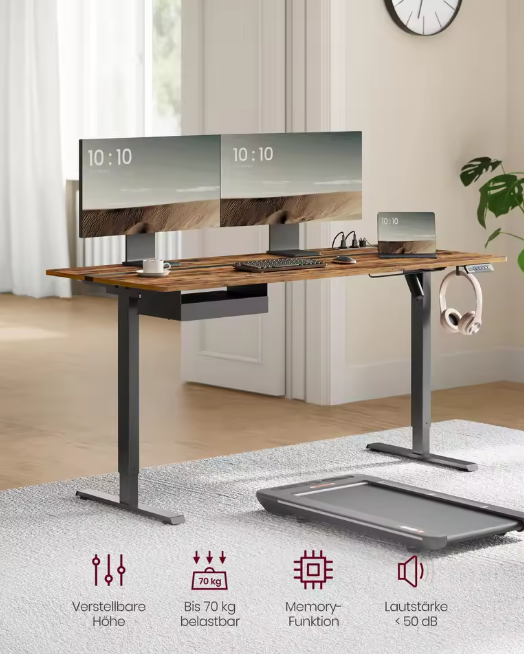 Elektrisch Verstelbaar Bureau – Zit-Sta Bureau – Bureautafel – Laptoptafel – Hoogte Verstelbaar – Geheugenfunctie – Stil Motor - Vintage Bruin