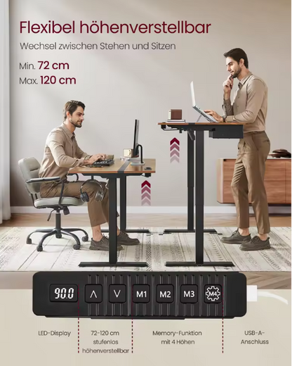 Elektrisch Verstelbaar Bureau – Zit-Sta Bureau – Bureautafel – Laptoptafel – Hoogte Verstelbaar – Geheugenfunctie – Stil Motor - Vintage Bruin