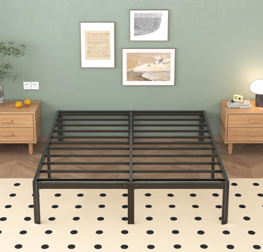 Metalen Bed – Stalen Bedframe – Slaapbank Frame – Bedframe 150x200 – Zwart – Geluidsloos – Stevig Metalen Lattenbodem