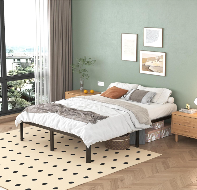 Metalen Bed – Tweepersoonsbed – Bedframe – Slaapbank – Lattenbodem – 135x190 cm – Zwart – Stabiel en Geluidloos