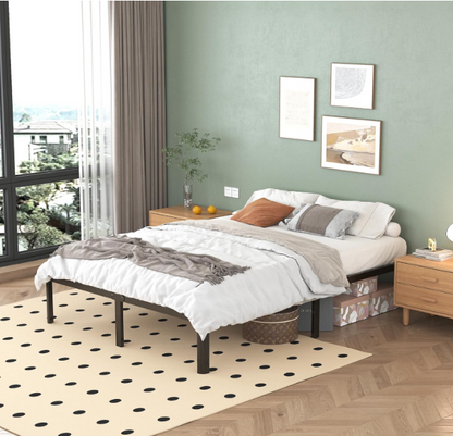 Metalen Bed – Tweepersoonsbed – Bedframe – Slaapbank – Lattenbodem – 135x190 cm – Zwart – Stabiel en Geluidloos