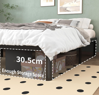 Metalen Bed – Tweepersoonsbed – Bedframe – Slaapbank – Lattenbodem – 135x190 cm – Zwart – Stabiel en Geluidloos