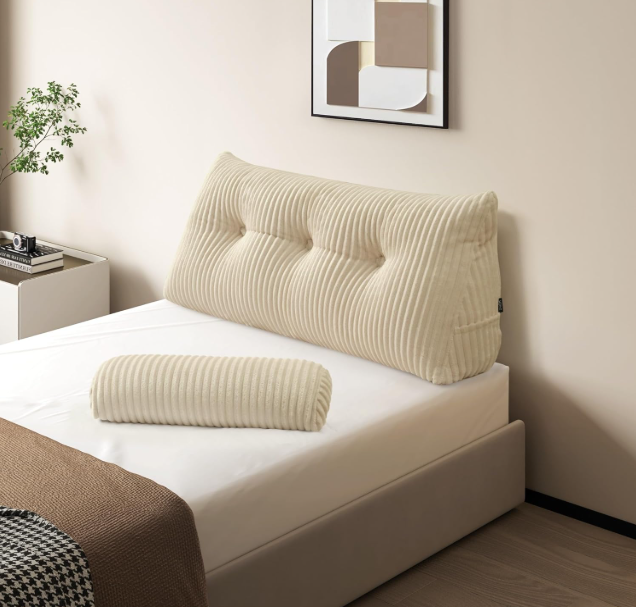 Lees-/Boekenkussen – Wigkussen – Rugkussen – Leeskussen – Kniekussen – Ergonomisch Ontwerp – Afneembare Wasbare Hoes – Creme 100x50x20 cm