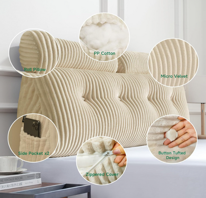 Lees-/Boekenkussen – Wigkussen – Rugkussen – Leeskussen – Kniekussen – Ergonomisch Ontwerp – Afneembare Wasbare Hoes – Creme 100x50x20 cm