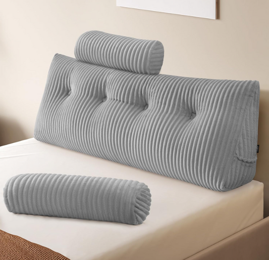Wigkussen – Boekenkussen – Leeskussen – Rugkussen – Ondersteuningskussen – Lichtgrijs 100x50x20 cm – Ergonomisch Ontwerp – Afneembare Wasbare Hoes